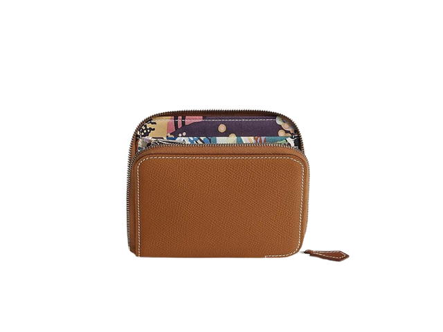 Hermes Hermes Silk'In Compact Wallet In Epsom And Barenia Calfskin En Liberte Printed With Palladium Plated Hardware Gold-Cassis-Vert Fizz - view 1