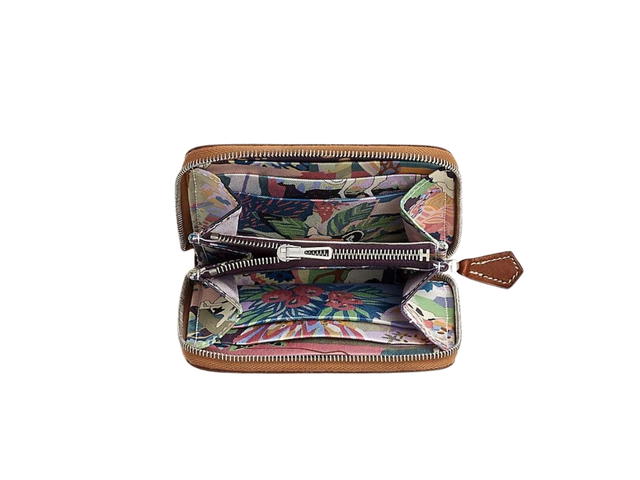 Hermes Hermes Silk'In Compact Wallet In Epsom And Barenia Calfskin En Liberte Printed With Palladium Plated Hardware Gold-Cassis-Vert Fizz - view 2