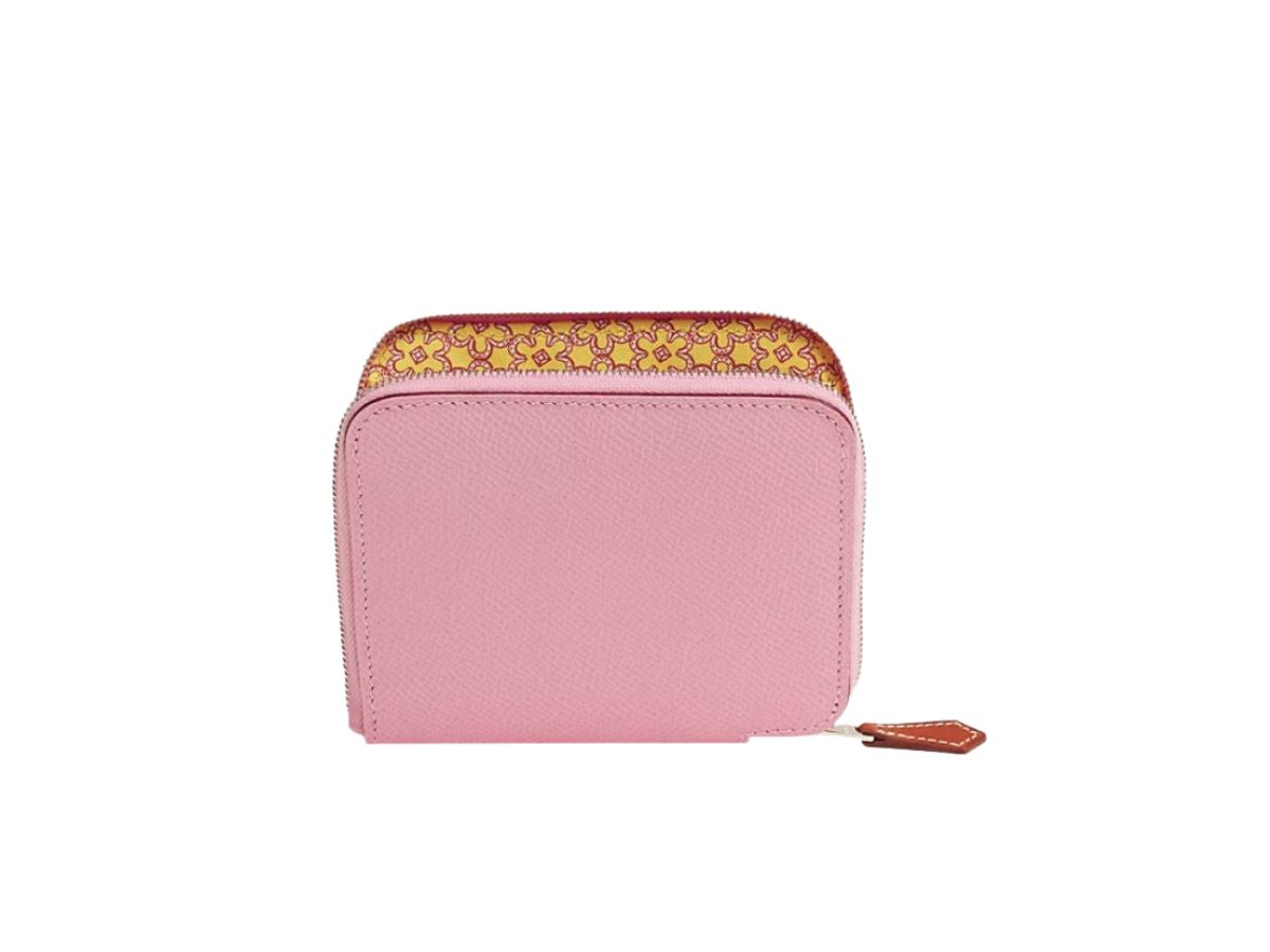 Hermes Hermes Silk'In Compact Wallet In Epsom And Barenia Calfskin Lucky Daisy Printed With Palladium Plated Mauve Sylvestre-Jaune Citron-Cuivre