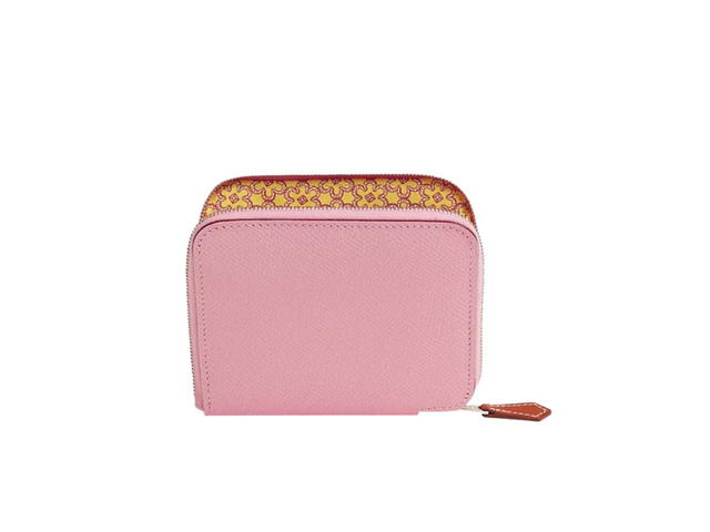 Hermes Hermes Silk'In Compact Wallet In Epsom And Barenia Calfskin Lucky Daisy Printed With Palladium Plated Mauve Sylvestre-Jaune Citron-Cuivre - view 1