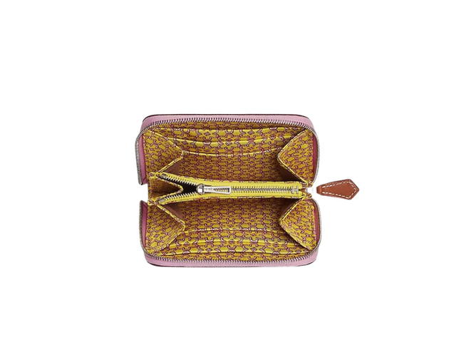 Hermes Hermes Silk'In Compact Wallet In Epsom And Barenia Calfskin Lucky Daisy Printed With Palladium Plated Mauve Sylvestre-Jaune Citron-Cuivre - view 2
