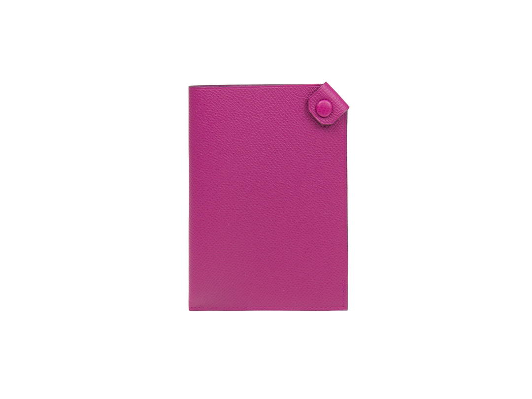 Hermes Hermes Tarmac Passport Holder In Epsom Calfskin With Contrasting Stitching And Palladium-Plated Snap Closure Pink Purple