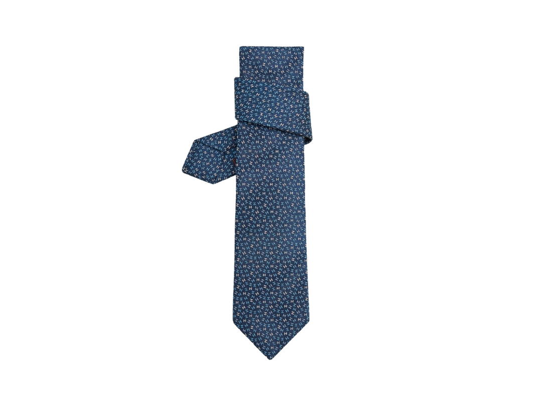 Hermes Hermes Tie 7 H Robe Du Soir Tie In Hand-Sewn Heavy Silk Marine-Ciel-Bleu Jean
