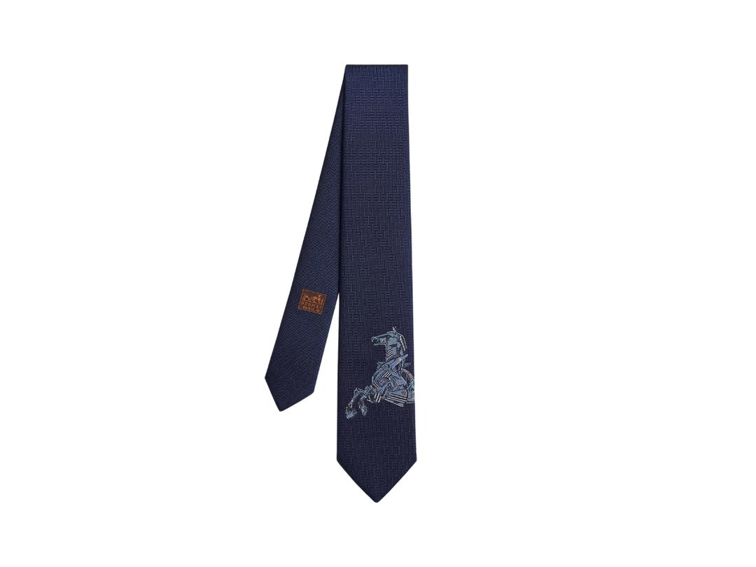Hermes Hermes Tie 7 Robocabar Tie In Hand-Sewn Heavy Silk Marine-Ciel