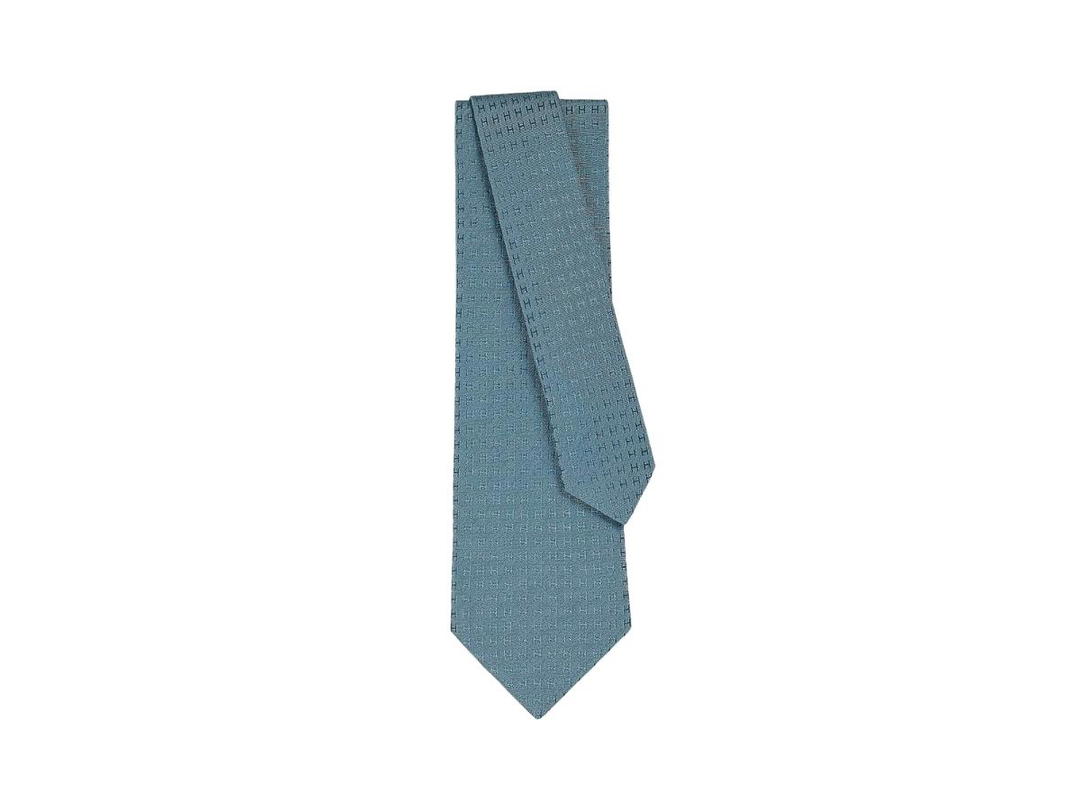 Hermes Hermes Tie Faconnee H In Hand-Sewn Silk Twill Bleu Gris