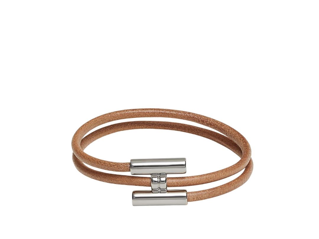 Hermes Hermes Tournis Tresse Bracelet In Leather With Palladium-Plated Hardware Naturel-Bouton D'or