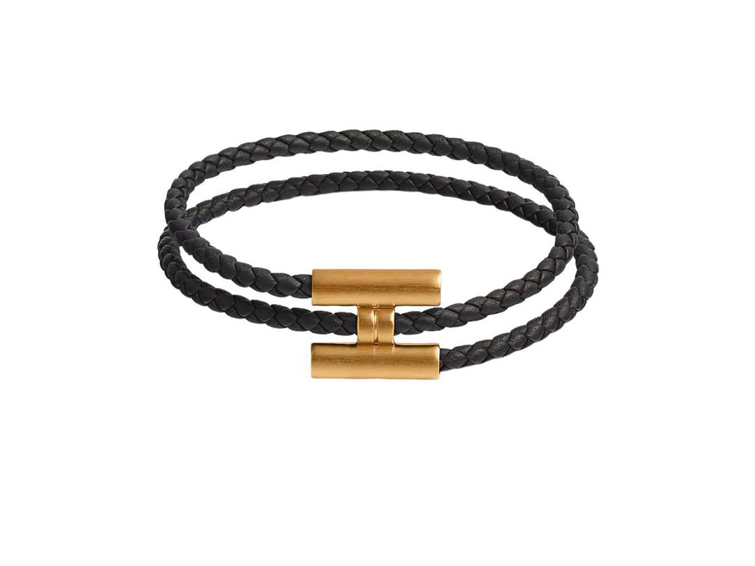 Hermes Hermes Tournis Tresse Bracelet In Swift Calfskin Noir With Brushed Gold-Plated Hardware