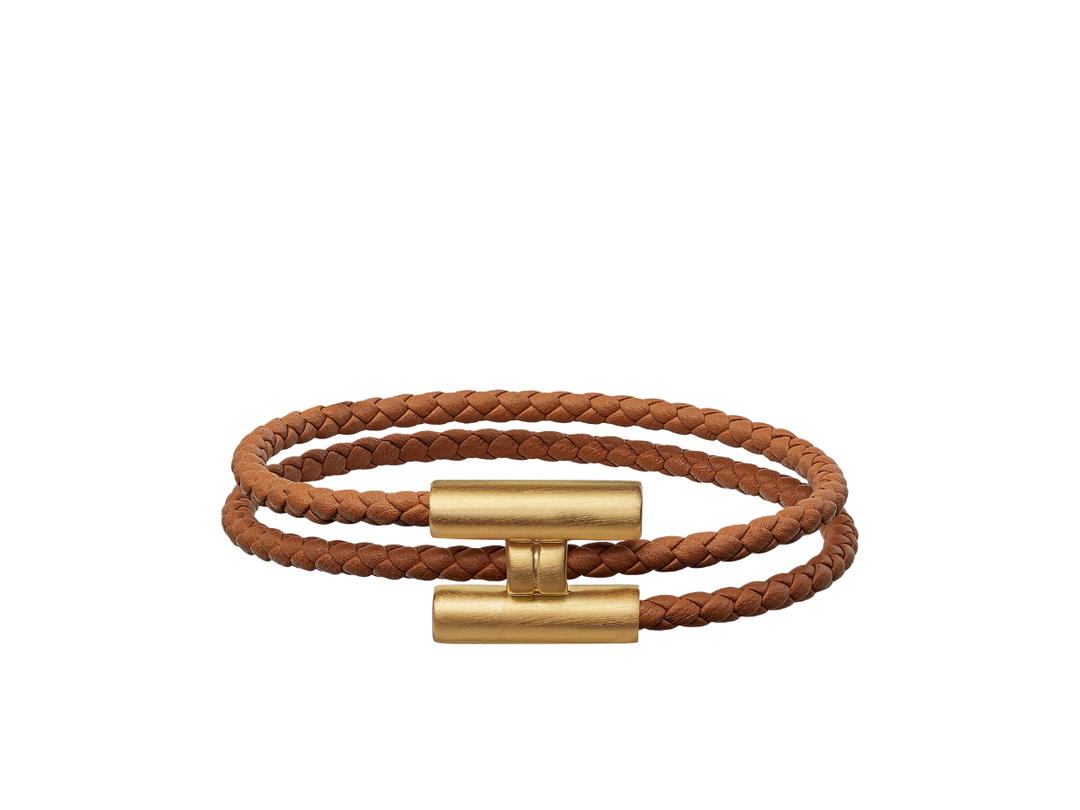 Hermes Hermes Tournis Tresse Bracelet In Swift Calfskin With Brushed Gold-Plated Hardware Gold