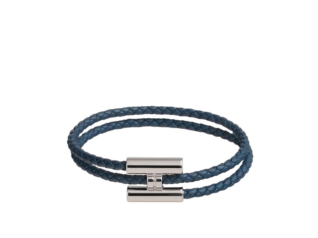 Hermes Hermes Tournis Tresse Bracelet In Swift Calfskin With Brushed Palladium-Plated Hardware Bleu Navy
