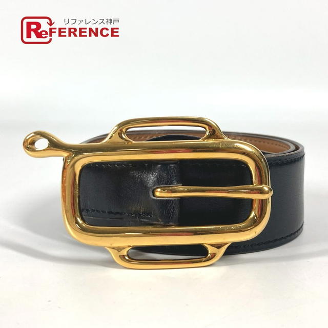Hermes HERMES vintage logo belt Boxcalf Black/Gold - view 1