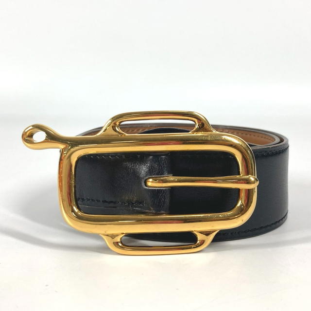 Hermes HERMES vintage logo belt Boxcalf Black/Gold - view 2