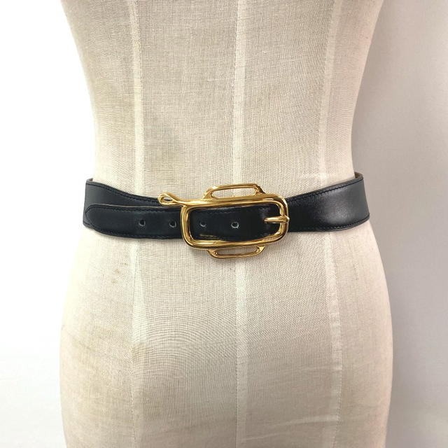 Hermes HERMES vintage logo belt Boxcalf Black/Gold - view 3