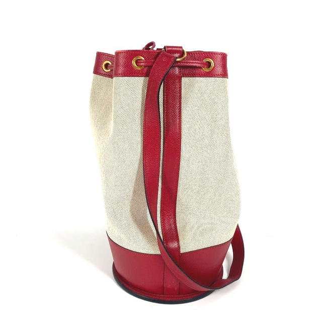 Hermes HERMES vintage Standy Crossbody Drawstring Shoulder Bag Leather/Canvas Red/Beige - view 3