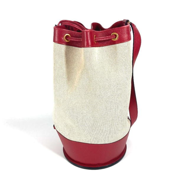 Hermes HERMES vintage Standy Crossbody Drawstring Shoulder Bag Leather/Canvas Red/Beige - view 4