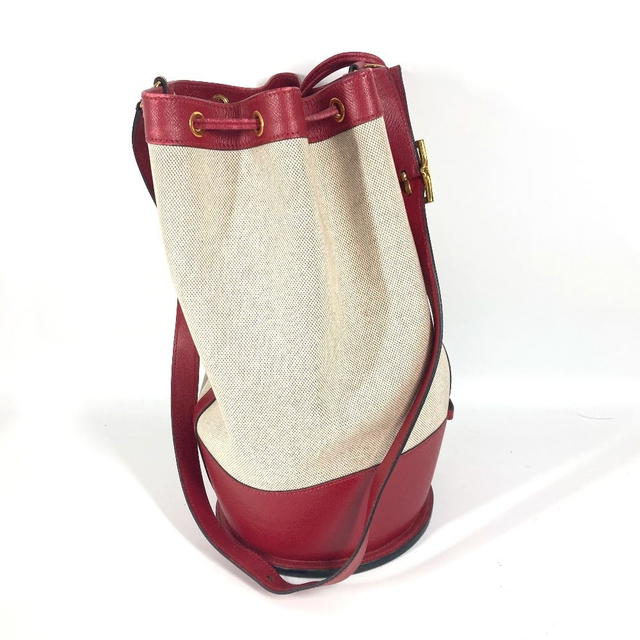 Hermes HERMES vintage Standy Crossbody Drawstring Shoulder Bag Leather/Canvas Red/Beige - view 5