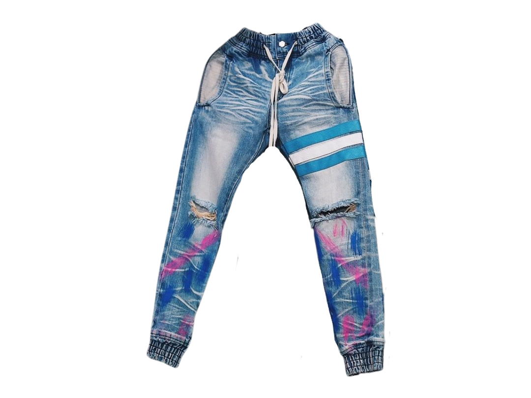 Hold’em Denim Hold’em Denim Blue Washed Destroyed Denim Sweatpants (Valentine’s Ver.)