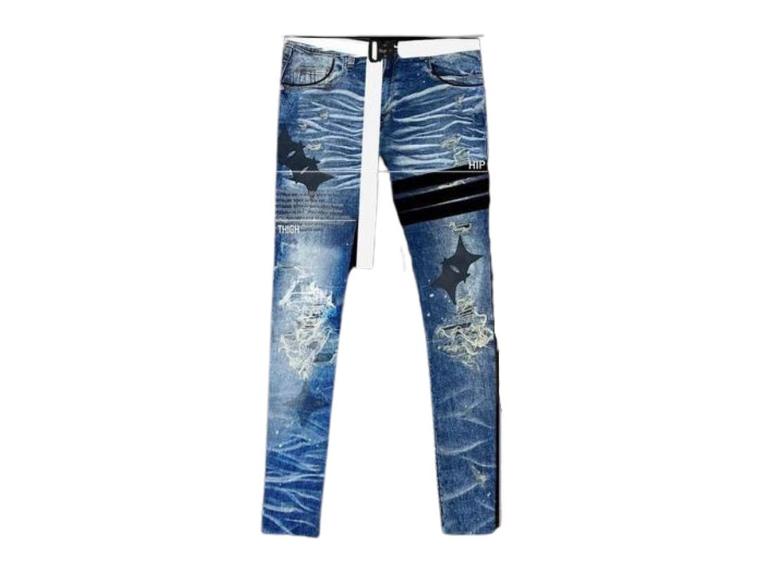 Hold’em Denim Hold’em Denim Dark Snowflake Washed Destroyed Cropped Jeans (Black Leather Patch)
