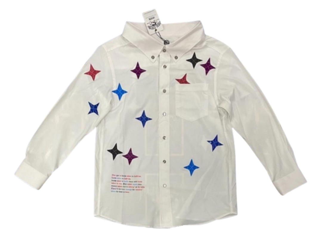 Hold’em Denim Hold’em Denim White Oversize Shirt Multicolor Diamond Leather Patch