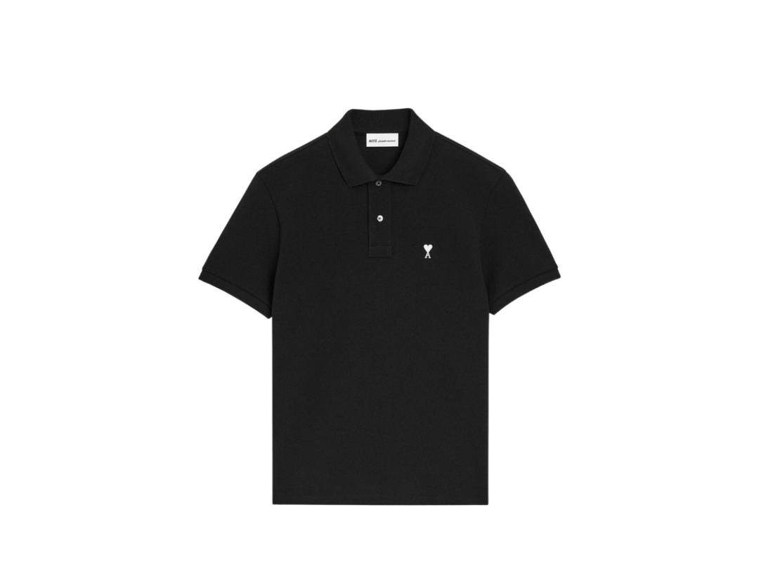Ami Paris Ami Paris De Coeur Polo Shirt Cotton Short Sleeves Black White Cream