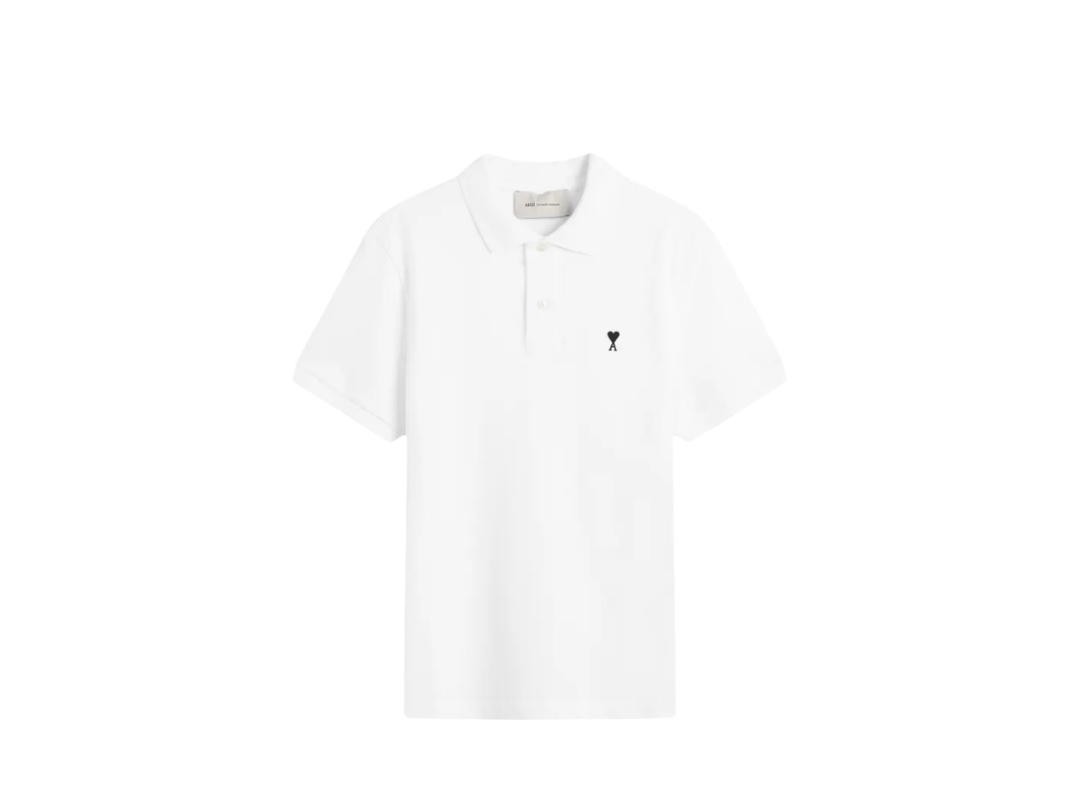 Ami Paris Ami Paris Contrasted Ami De Coeur Polo Shirt White