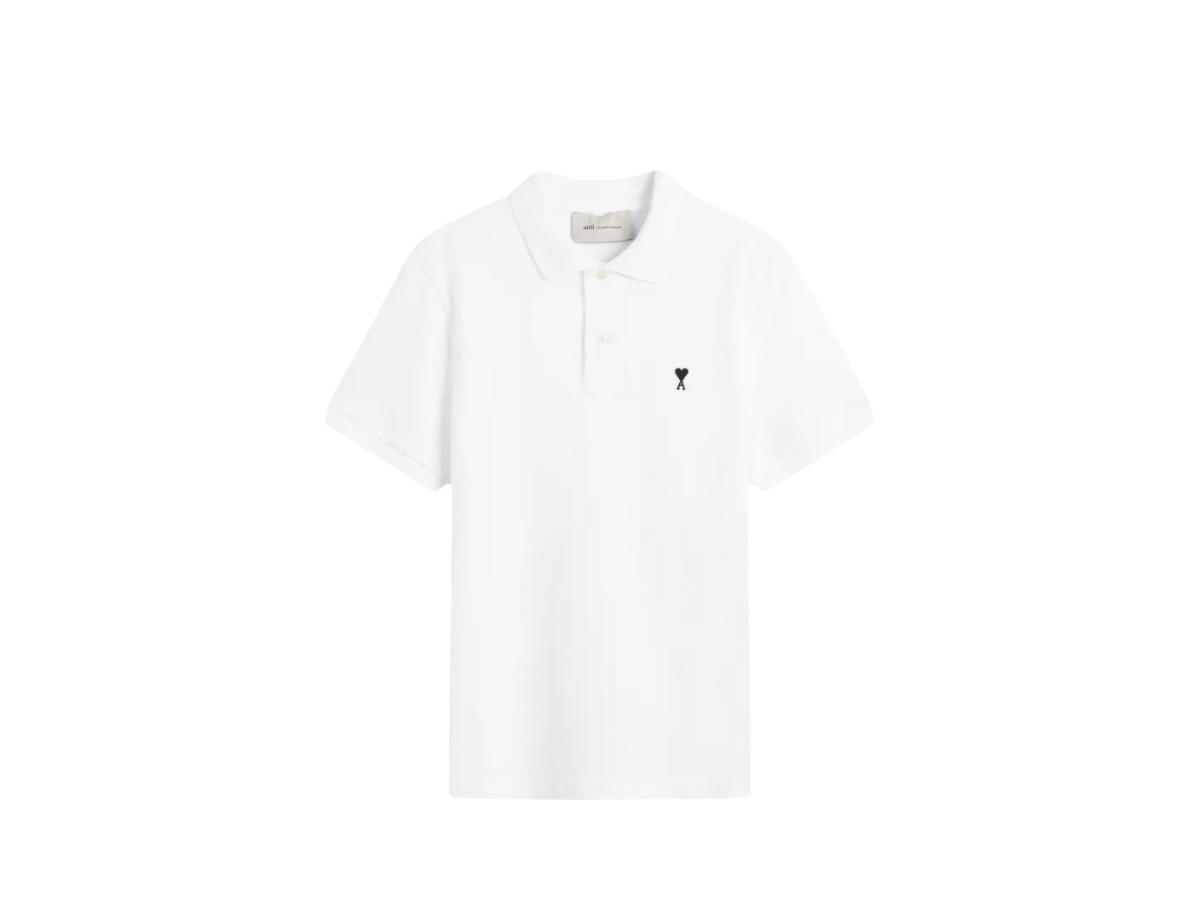 Ami Paris Ami Paris Contrasted Ami De Coeur Polo Shirt White