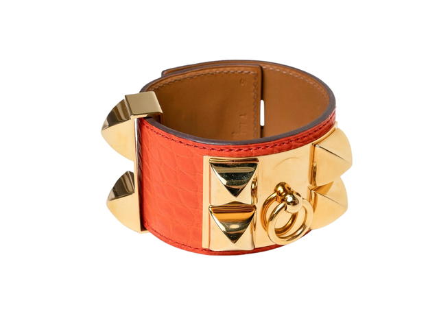 Hermes Hermes Collier de Chien Disco Faubourg Bracelet In Alligator With Gold-Tone Hardware Rouge De Cœur - view 2