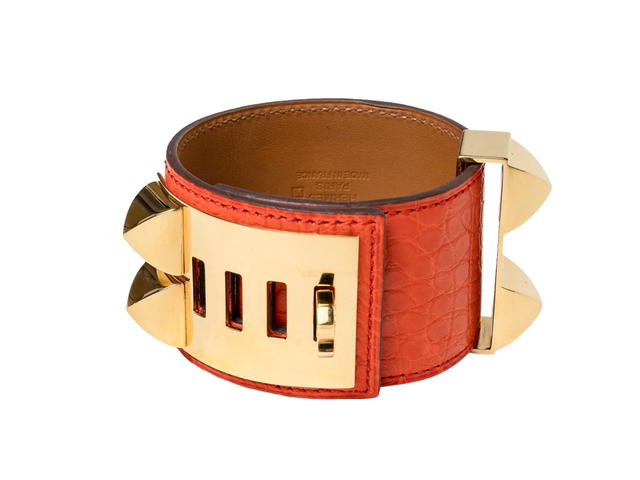 Hermes Hermes Collier de Chien Disco Faubourg Bracelet In Alligator With Gold-Tone Hardware Rouge De Cœur - view 3