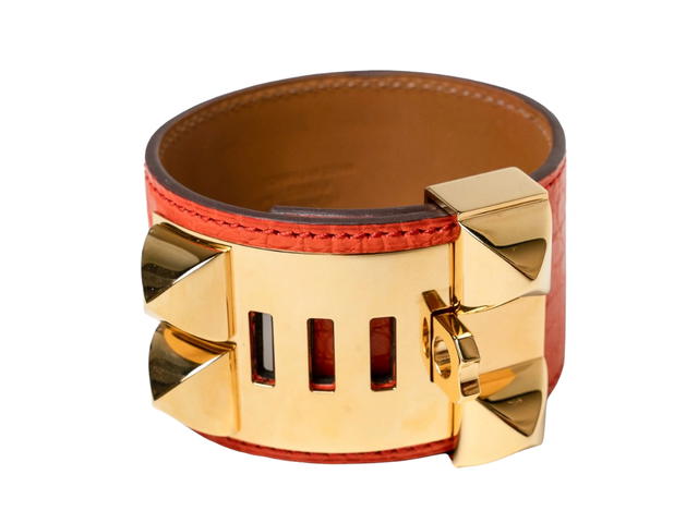 Hermes Hermes Collier de Chien Disco Faubourg Bracelet In Alligator With Gold-Tone Hardware Rouge De Cœur - view 4
