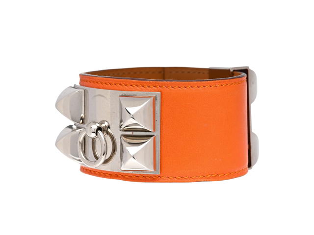 Hermes Hermes Collier De Chien Leather Bracelet In Orange Swift Leather With Gold Plated Hardware - view 1