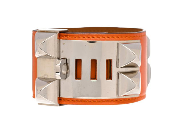 Hermes Hermes Collier De Chien Leather Bracelet In Orange Swift Leather With Gold Plated Hardware - view 2