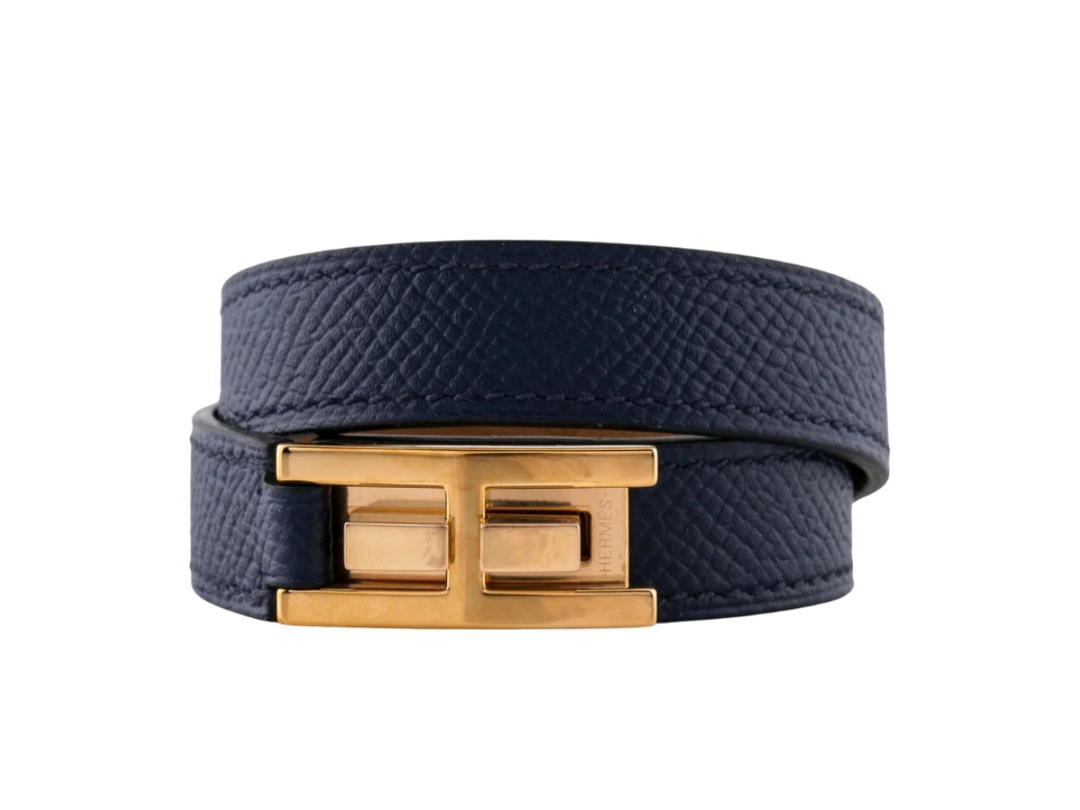 Hermes Hermes Drag Double Tour Bracelet T1 In Blue 18K Yellow Gold-Plated Brass
