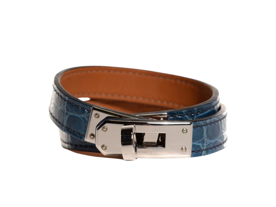 Hermes Hermes Kelly Double Tour Bracelet In Blue Jean Shiny Alligator