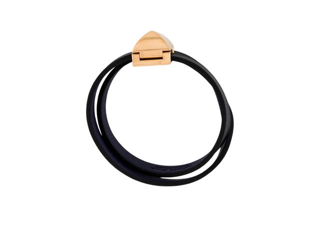 Hermes Hermes Medor Double Tour Bracelet T3 In Black Leather With Gold-Plated Brass Hardware Black - view 2