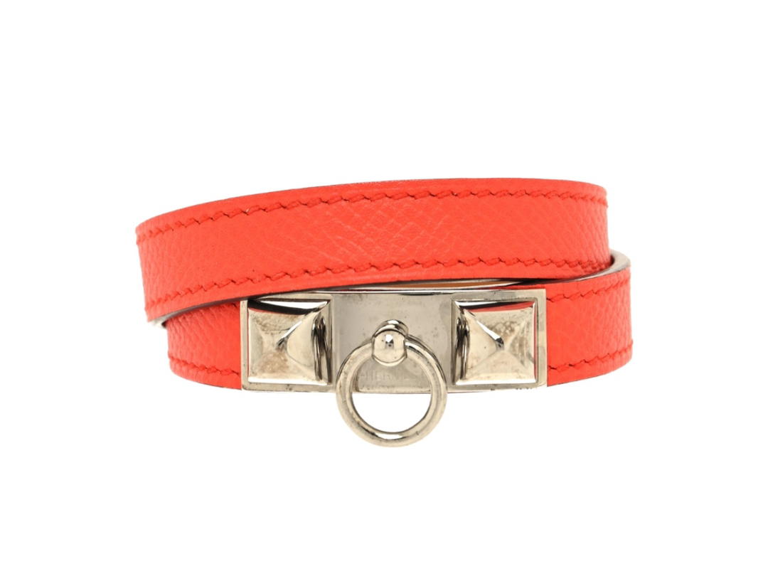 Hermes Hermes Rivale Double Tour Bracelet In Orange Epsom With GOld Hardware