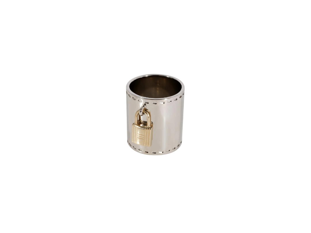 Hermes Hermes Palladium Plated Permabrass Cadenas Charm Scarf Ring Silver Gold