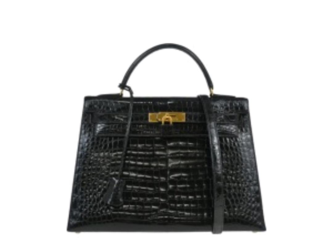 Hermes Hermes Kelly 32 Porosus Crocodile Leather Black
