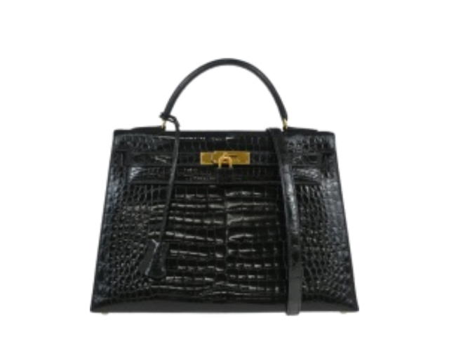 Hermes Hermes Kelly 32 Porosus Crocodile Leather Black - view 1