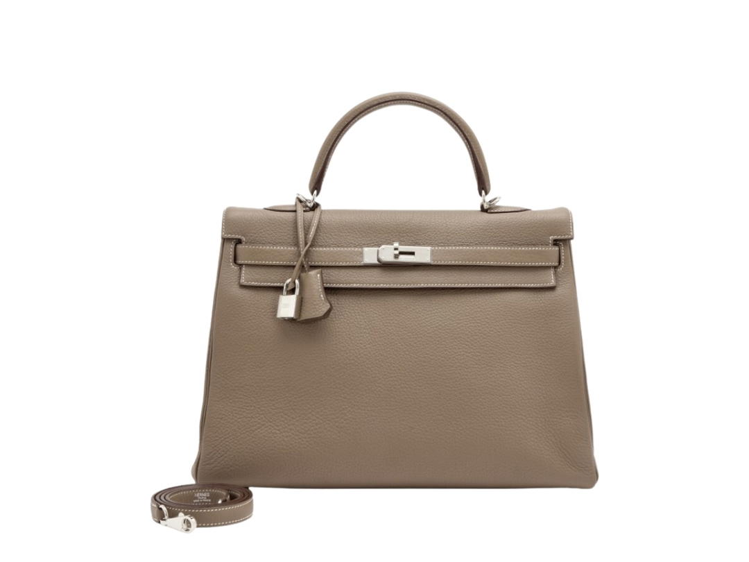 Hermes Hermès Etoupe Clemence Kelly Retourne 35 Palladium Hardware