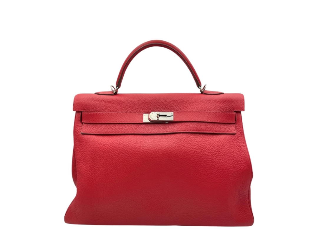 Hermes Hermès Kelly 40 Rouge Vif Fjord Leather With Palladium Hardware