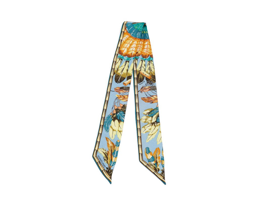 Hermes Hermes Feather Print Silk Twill Bandeau Scarf Multicolor