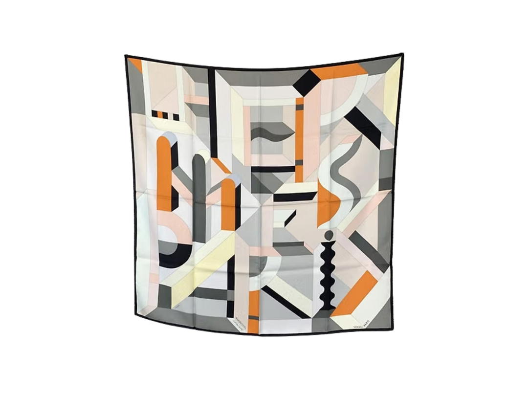 Hermes Hermes Silk Perspective Cavaliere Scarf Gray Pink