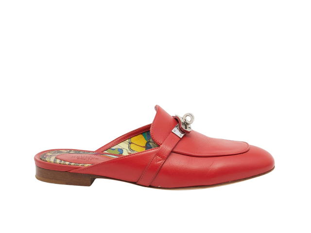 Hermes Hermes Leather Kelly Lock Oz Mules Red (Women's) - view 1