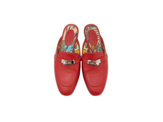 Hermes Hermes Leather Kelly Lock Oz Mules Red (Women's) - view 2