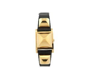 Buy Hermes Plated Medor Studded Quartz Watch Black Gold at Sasom – Authentic and Ready to Ship