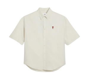 Buy Ami Paris AMI de Coeur Cotton Oxford Boxy Fit Button Down Short Sleeve Shirt Chalk at Sasom – Authentic and Ready to Ship