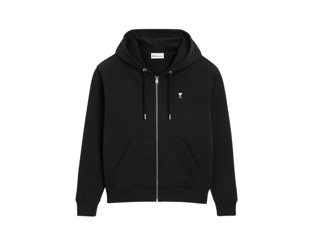 Ami Paris Ami Paris De Coeur Zipped Hoodie Black