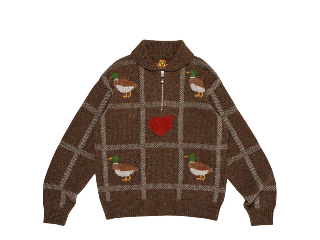 HUMAN MADE HUMAN MADE Animal Half-Zip Knit Sweater Brown