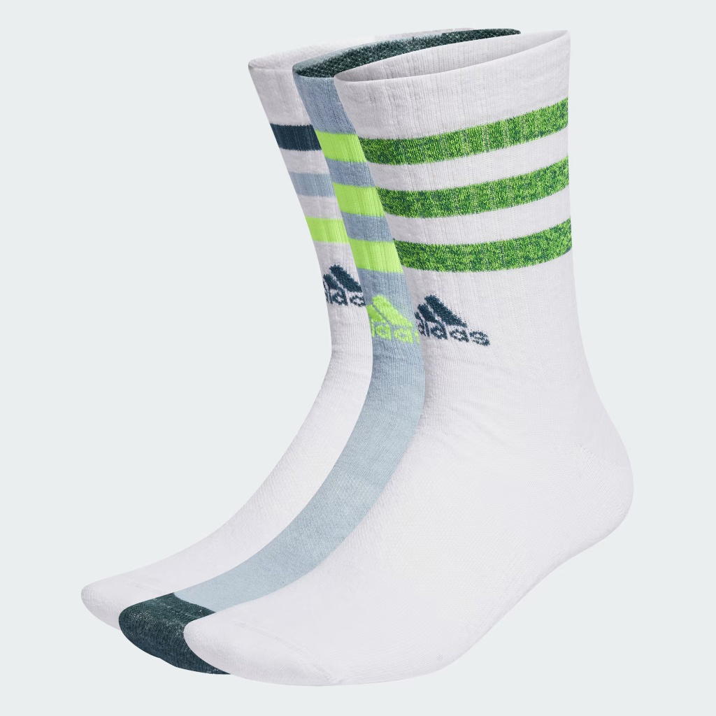 adidas adidas Bold 3-Stripes Cushioned Crew Socks 3 Pairs White Sky Blue Green