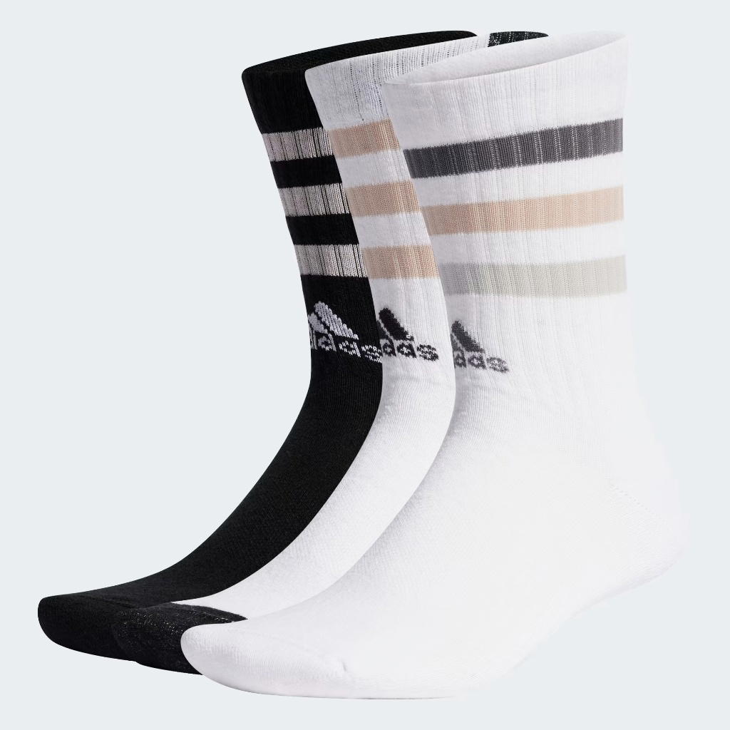 adidas adidas Bold 3-Stripes Cushioned Crew Socks 3 Pairs White Black Brown