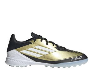 Buy adidas Messi F50 League Turf Boots Gold Metallic Cloud White Core Black at Sasom – Authentic and Ready to Ship